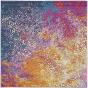 8' Blue Square Abstract Power Loom Area Rug - 606114712428