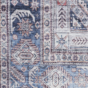 5' x 7' Blue and Red Oriental Power Loom Distressed Washable Non Skid Area Rug - 606114777243