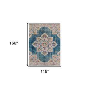 10' x 14' Teal Blue Medallion Power Loom Area Rug With Fringe - 606114770282