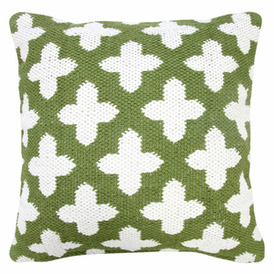 20" X 20" Green And White 100% Cotton Geometric Zippered Pillow - 606114693833