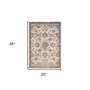 2' x 3' Ivory Floral Power Loom Area Rug - 606114770787