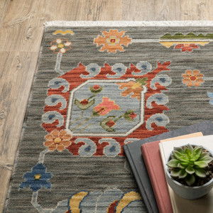 Homeroots Home Decor 2' x 10' Oriental Runner Rug in Gray and Ivory, With Fringe