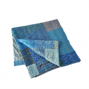 Blue Knitted Silk Patchwork Throw Blanket - 606114788751