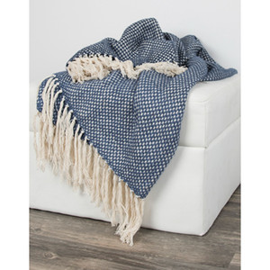 Navy Blue Woven 100% Cotton Throw Blanket - 606114879169