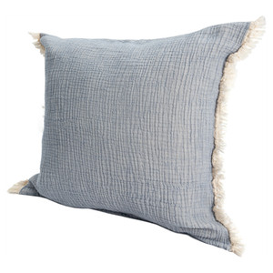 20" X 20" Blue Cotton Zippered Down Pillow With Fringe - 606114805533