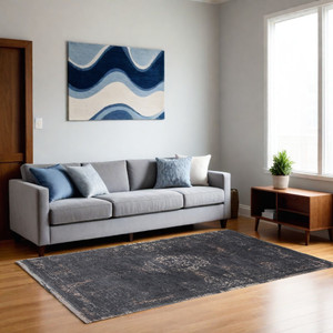 Homeroots Home Decor 5' x 7' Gray and Black Medallion Non Skid Area Rug