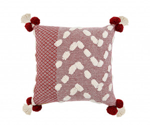 Homeroots Home Decor 20 X 20 Inches Red and Cream 100% Cotton Geometric Zippered Pillow