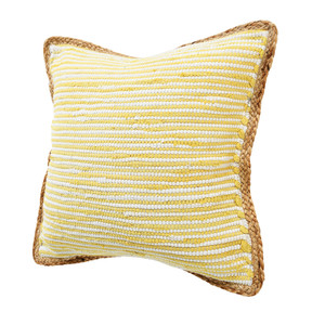 20" X 20" Golden Yellow, White And Tan 100% Cotton Striped Zippered Pillow - 606114695233