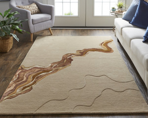 5' x 8' Beige and Brown Abstract Hand Tufted Area Rug - 606114916208