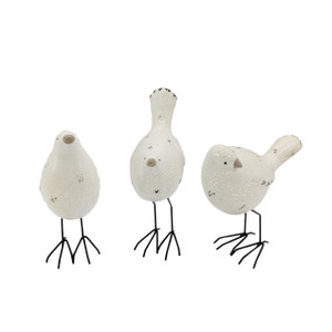 Set of Three White and Black Polyresin and Metal Bird Sculptures - 606114840091