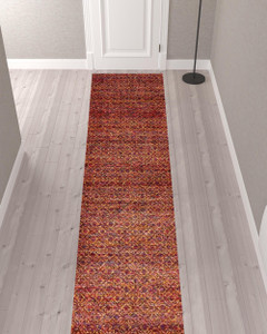 2' X 10' Red Gold And Blue Geometric Power Loom Stain Resistant Runner Rug - 606114701712