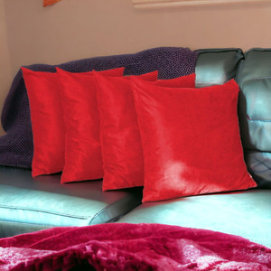 Set Of Four 22" X 22" Red Polyester Zippered Pillow Cover - 606114855088