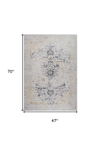 4' x 6' Gray and Gold Oriental Area Rug - 606114765844