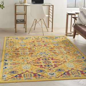 4' X 6' Yellow Floral Power Loom Area Rug - 606114709664