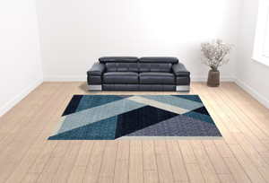 10' X 13' Blue Purple Grey And Teal Geometric Power Loom Area Rug - 606114718307