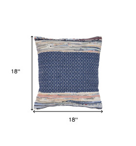 18" X 18" Blue White Red And Yellow 100% Cotton Striped Zippered Pillow - 606114693574