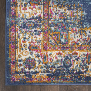 5' X 7' Navy Blue Floral Power Loom Distressed Area Rug - 606114713050