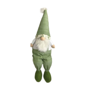 30" Green and White Fabric Sitting Gnome - 606114843023