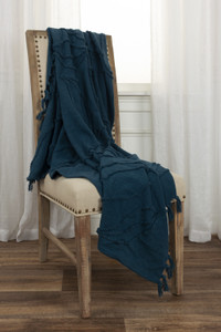 Teal Blue Woven 100% Woven Textured Cotton Throw Blanket - 606114879664