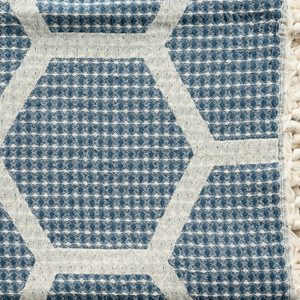 Blue and Off White Woven Cotton Geometric Throw Blanket - 606114787860