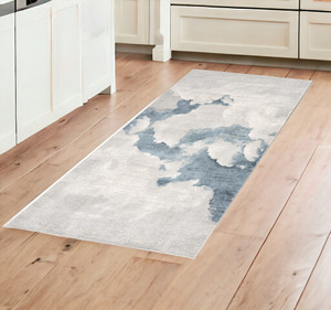 8' Blue and Gray Abstract Washable Non Skid Area Rug - 606114880837