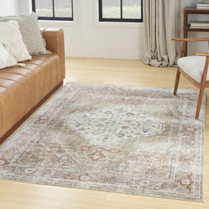 5' x 7' Sage Oriental Power Loom Distressed Washable Area Rug - 606114736837
