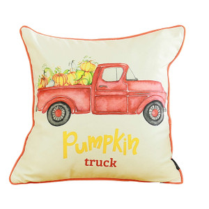 Homeroots Home Decor Red And White Pumpkin Truck Throw Pillow