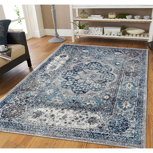 9' x 12' Gray Medallion Power Loom Area Rug