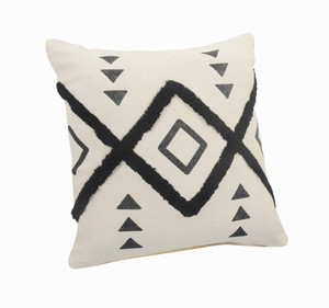20" X 20" Cream Black And Gray 100% Cotton Geometric Zippered Pillow - 606114691648