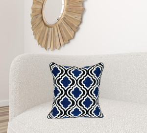 18" X 18" Blue And White 100% Cotton Geometric Zippered Pillow - 606114731405