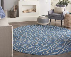 8' Gray Round Moroccan Power Loom Area Rug - 606114739197