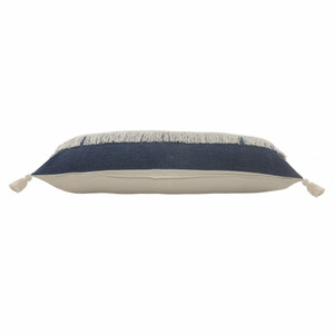 14" X 36" Denim Blue And Off-White 100% Cotton Zippered Pillow - 606114696568