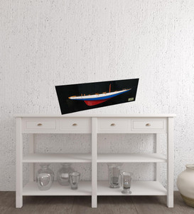 12" Blue and Red Rainbow Half-Hull Hand Painted Decorative Boat - 606114760641