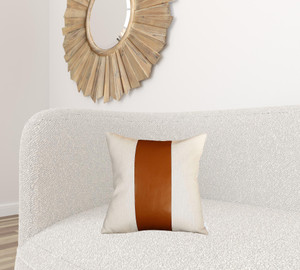 Set Of Two 18" X 18" Brown and Ivory Faux Leather Zippered Pillow - 606114775485