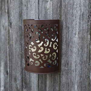 9" Brown Iron Floral Wall Sconce Candle Holder With Candle - 606114824596