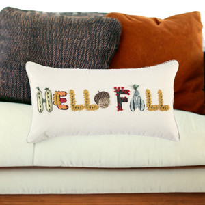 14" X 14" Yellow and White Thanksgiving Cotton Pillow With Embroidery Edges - 606114878308