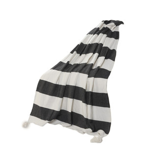 50" X 60" Gray and White Woven Cotton Striped Throw Blanket with Tassels Home Accent