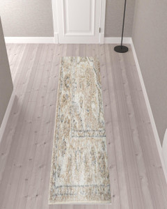 10' Beige Oriental Power Loom Washable Runner Rug - 606114737001
