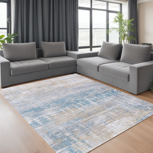 6' X 8' Blue and Yellow Abstract Non Skid Area Rug - 606114899778
