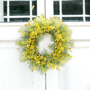 27" Green and Yellow Fern Artificial Wreath - 606114850830