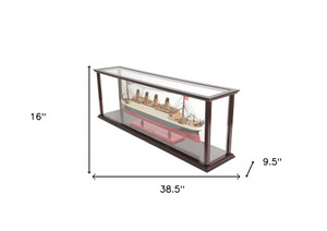 16" Black and Red Solid Wood Hand Painted 1912 RMS Titanic Medium Display Case Model Boat