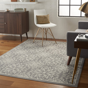 6' X 9' Gray Floral Power Loom Area Rug