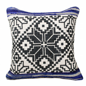 20" X 20" Blue Navy Gray And White 100% Cotton Geometric Zippered Pillow - 606114693642
