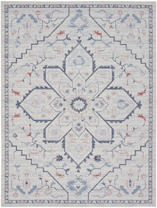 Homeroots Home Decor 8' x 10' Ivory and Blue Oriental Power Loom Washable Area Rug