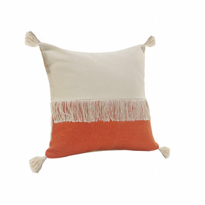 20" X 20" Orange And Off-White 100% Cotton Zippered Pillow - 606114692102