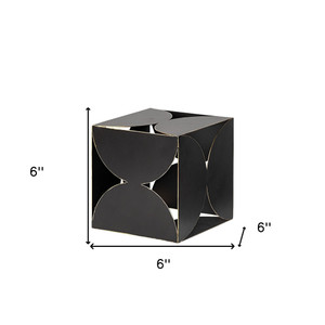 6" Contemporary Black Metal Geo Cube Sculpture - 808230026179