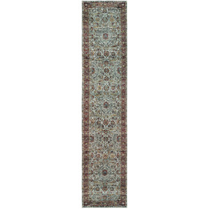 Homeroots Home Decor 2' x 10' Oriental Power Loom Runner Rug, Blue Red Green and Gold