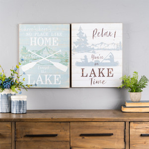 Set Of Two White Solid Wood Lake Wall Decor - 606114743859