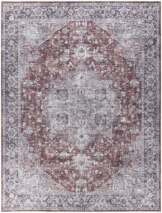 9' x 12' Red and Ivory Floral Power Loom Distressed Washable Area Rug - 606114776390