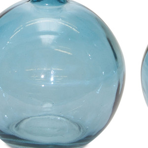 Set of Two Blue Glass Round Table Vase